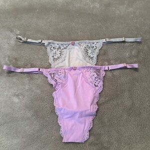 2 Victoria's Secret Thong Panties Underwear Adjustable Straps Sz XL Lace Design